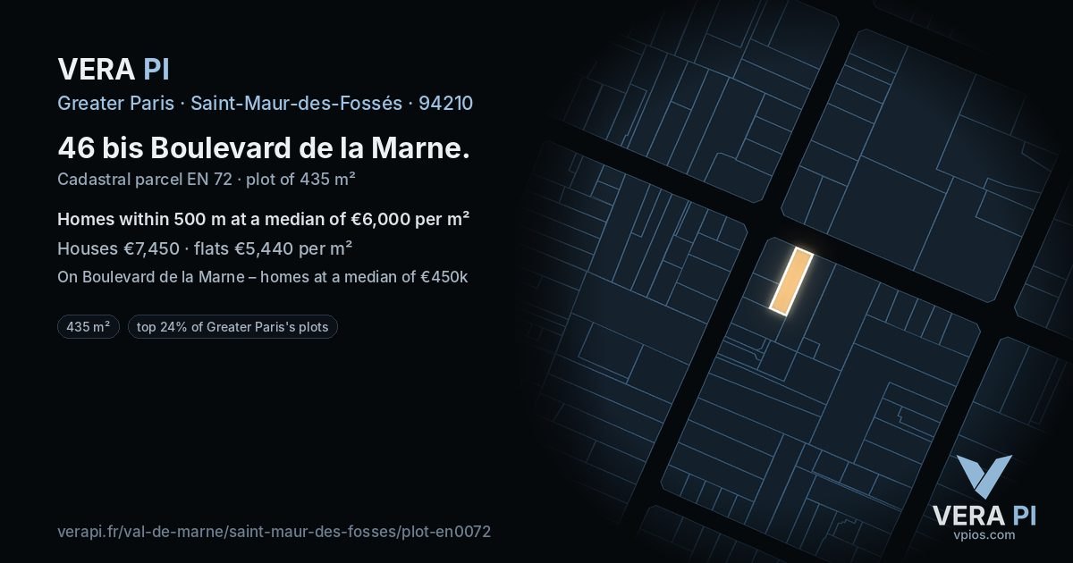 46 bis Boulevard de la Marne, Saint-Maur-des-Fossés at night – the plot lit, the parcels around coloured by the prices near them