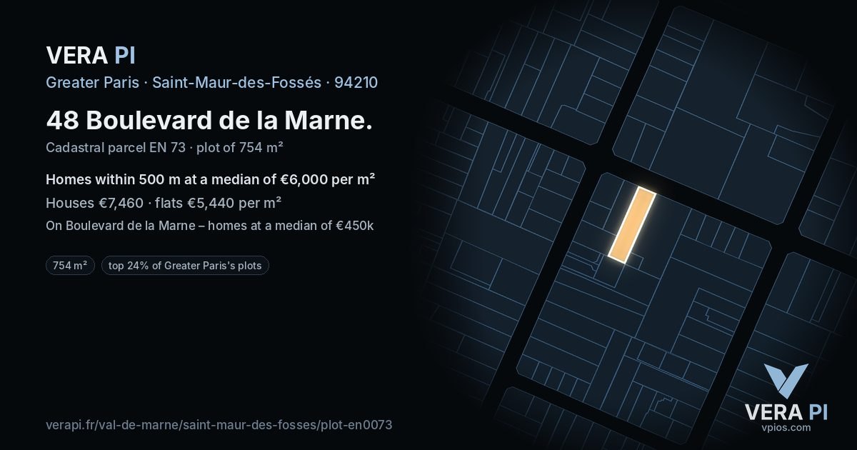 48 Boulevard de la Marne, Saint-Maur-des-Fossés at night – the plot lit, the parcels around coloured by the prices near them