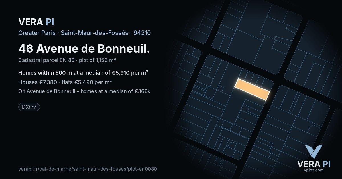 46 Avenue de Bonneuil, Saint-Maur-des-Fossés at night – the plot lit, the parcels around coloured by the prices near them