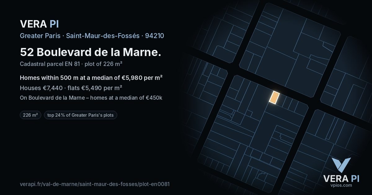 52 Boulevard de la Marne, Saint-Maur-des-Fossés at night – the plot lit, the parcels around coloured by the prices near them