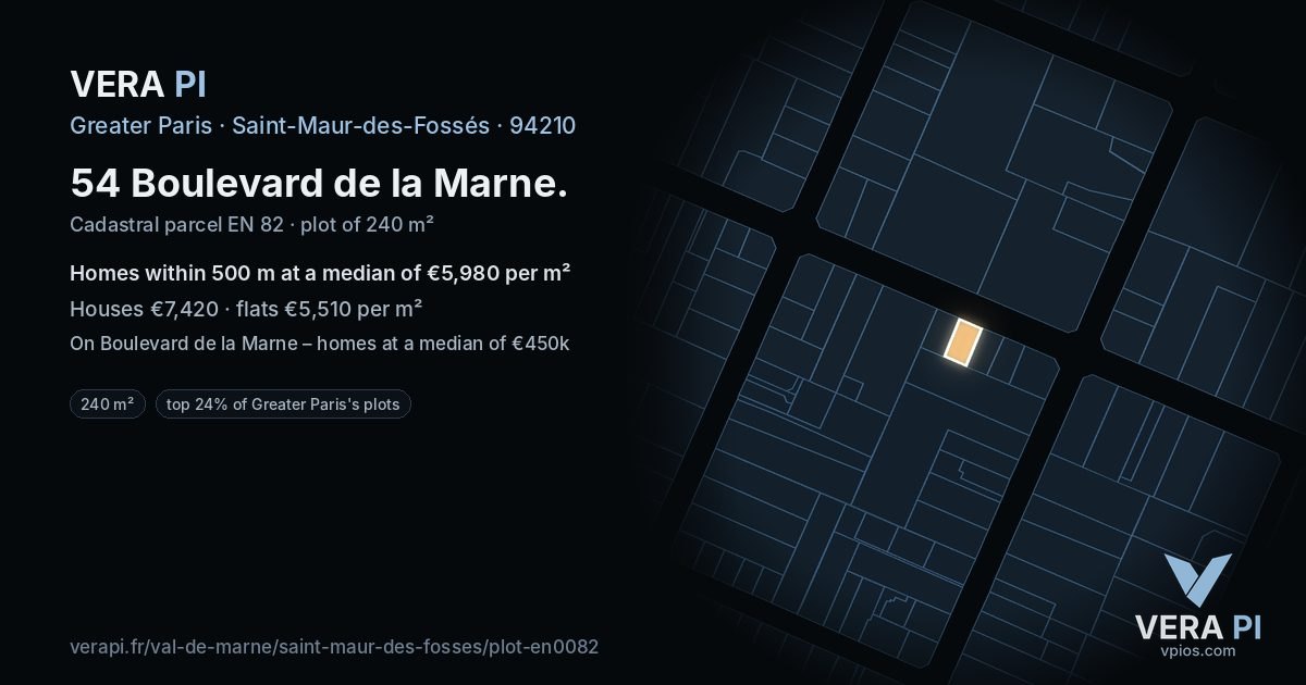 54 Boulevard de la Marne, Saint-Maur-des-Fossés at night – the plot lit, the parcels around coloured by the prices near them