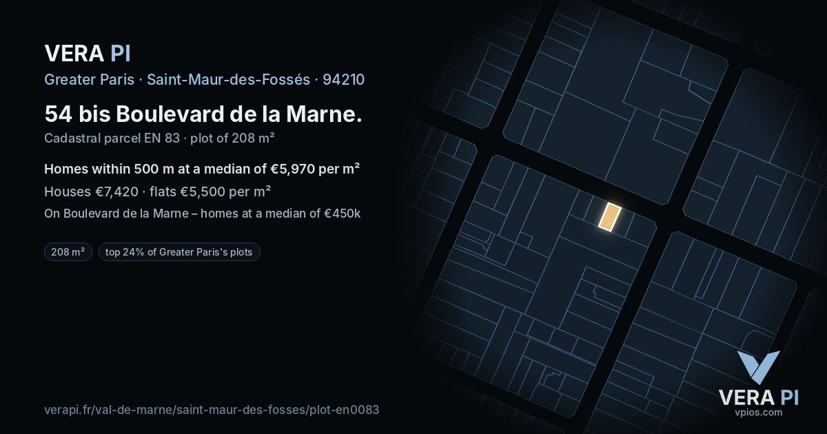 54 bis Boulevard de la Marne, Saint-Maur-des-Fossés at night – the plot lit, the parcels around coloured by the prices near them