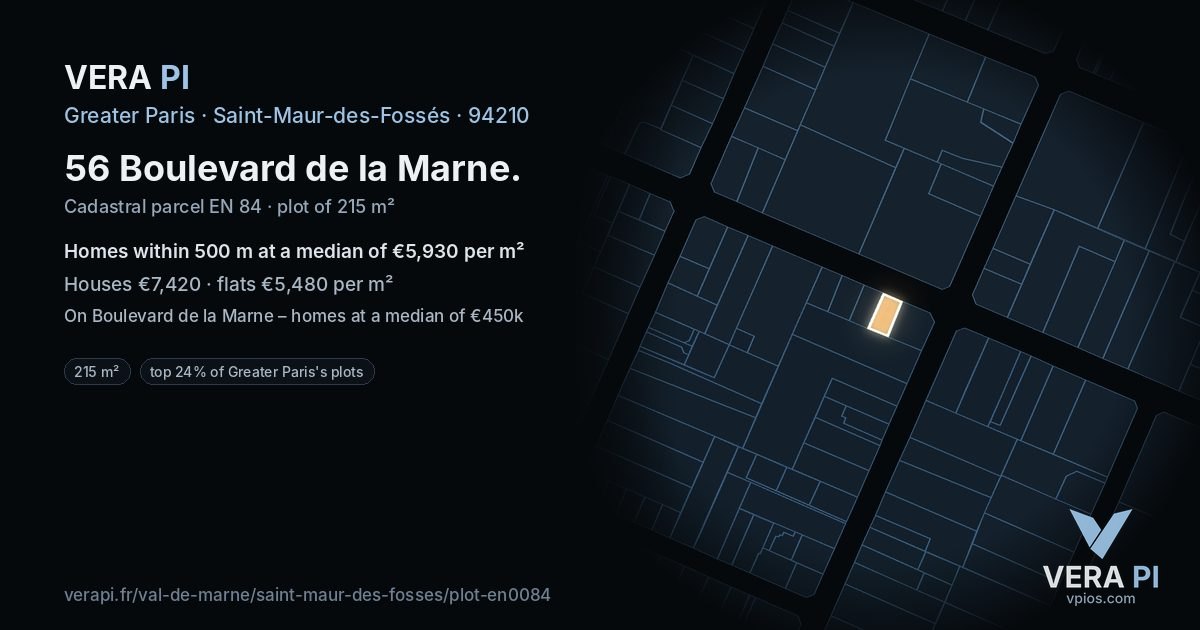 56 Boulevard de la Marne, Saint-Maur-des-Fossés at night – the plot lit, the parcels around coloured by the prices near them