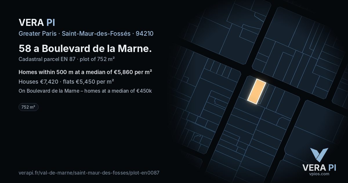 58 a Boulevard de la Marne, Saint-Maur-des-Fossés at night – the plot lit, the parcels around coloured by the prices near them
