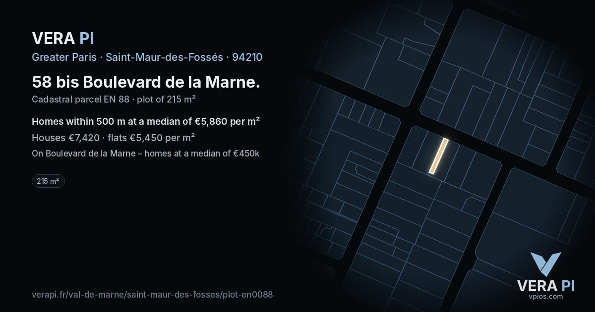 58 bis Boulevard de la Marne, Saint-Maur-des-Fossés at night – the plot lit, the parcels around coloured by the prices near them