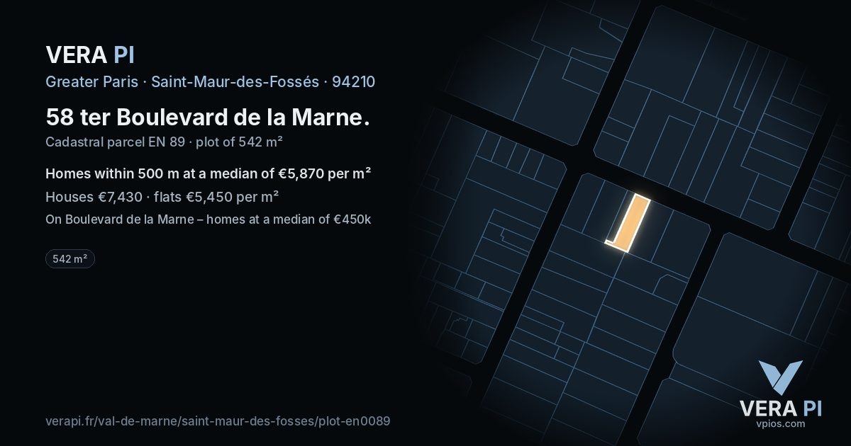 58 ter Boulevard de la Marne, Saint-Maur-des-Fossés at night – the plot lit, the parcels around coloured by the prices near them