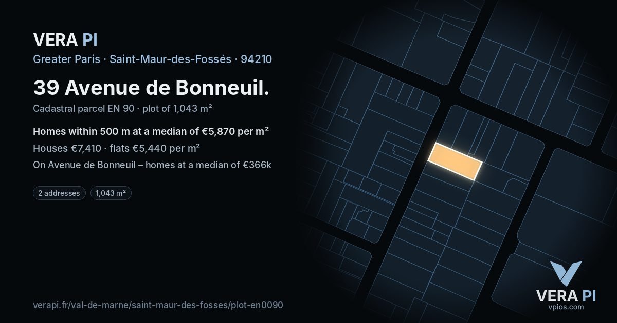 39 Avenue de Bonneuil, Saint-Maur-des-Fossés at night – the plot lit, the parcels around coloured by the prices near them