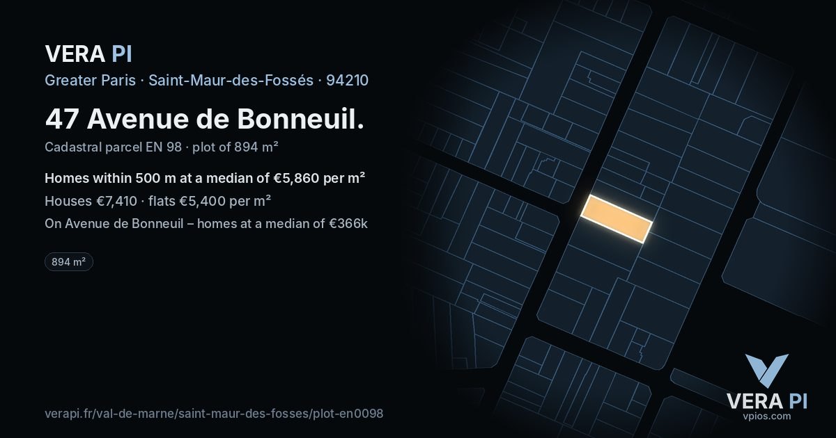 47 Avenue de Bonneuil, Saint-Maur-des-Fossés at night – the plot lit, the parcels around coloured by the prices near them