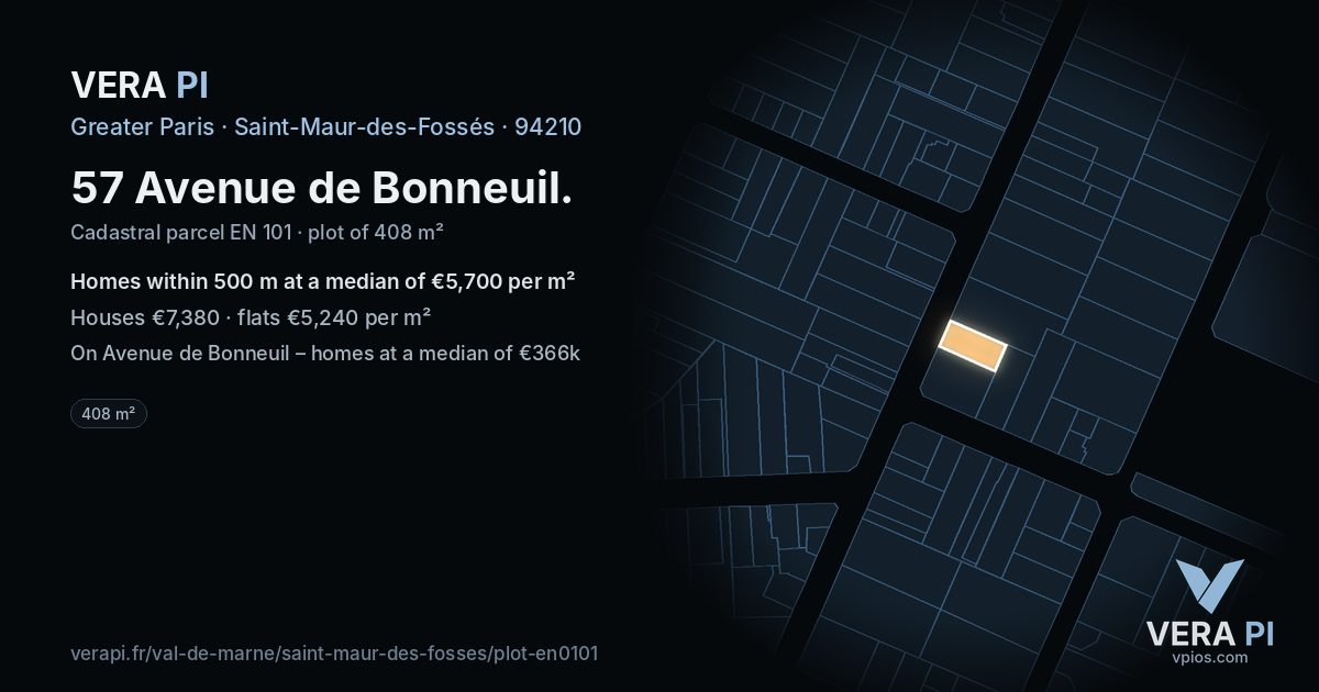 57 Avenue de Bonneuil, Saint-Maur-des-Fossés at night – the plot lit, the parcels around coloured by the prices near them
