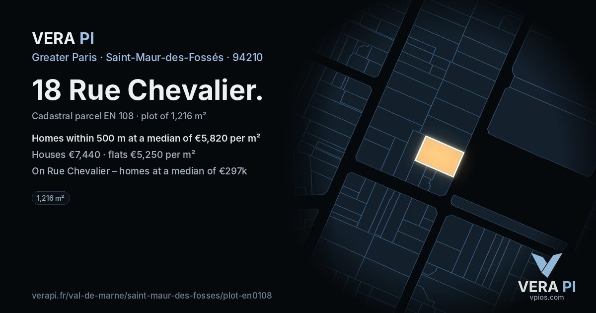 18 Rue Chevalier, Saint-Maur-des-Fossés at night – the plot lit, the parcels around coloured by the prices near them