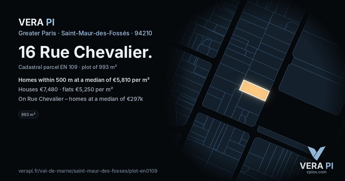 16 Rue Chevalier, Saint-Maur-des-Fossés at night – the plot lit, the parcels around coloured by the prices near them