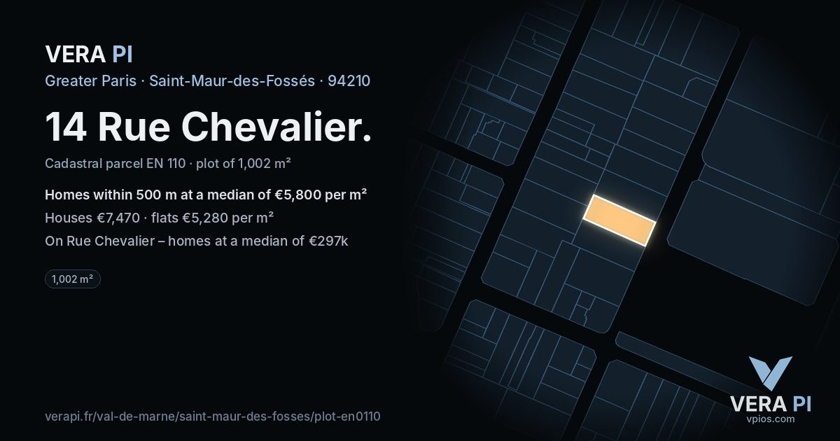 14 Rue Chevalier, Saint-Maur-des-Fossés at night – the plot lit, the parcels around coloured by the prices near them