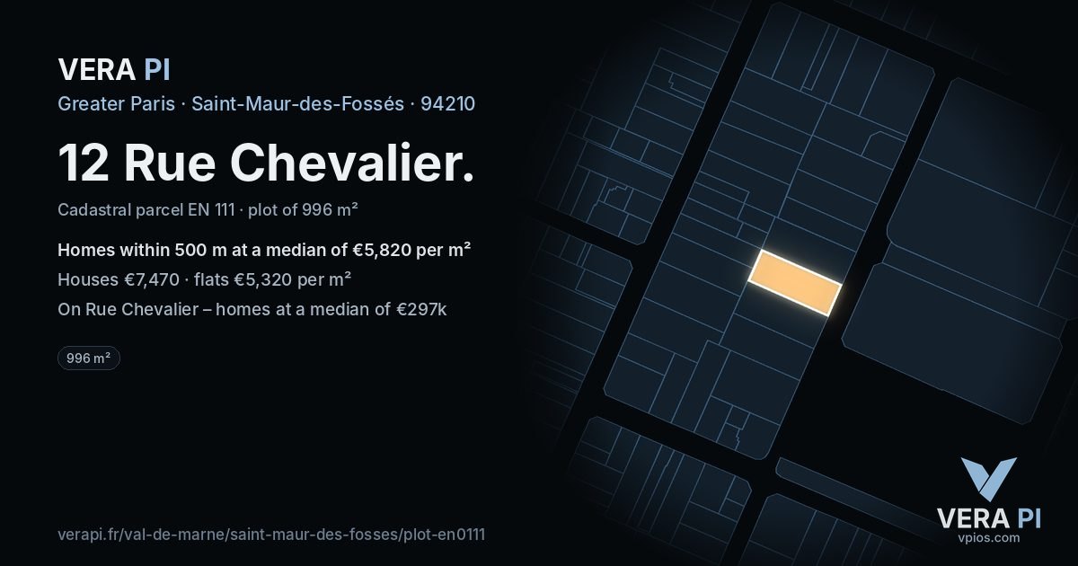 12 Rue Chevalier, Saint-Maur-des-Fossés at night – the plot lit, the parcels around coloured by the prices near them