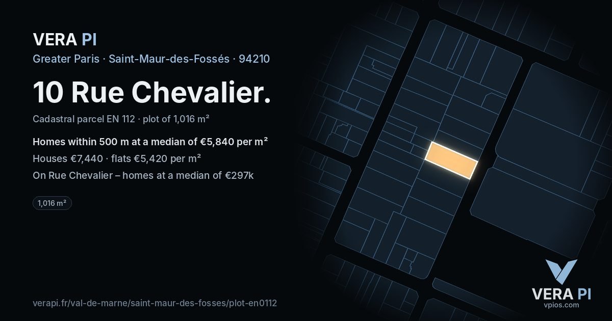 10 Rue Chevalier, Saint-Maur-des-Fossés at night – the plot lit, the parcels around coloured by the prices near them