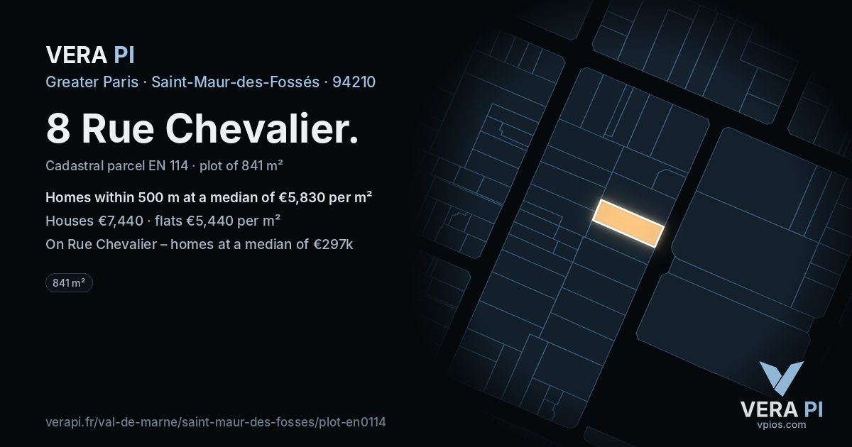 8 Rue Chevalier, Saint-Maur-des-Fossés at night – the plot lit, the parcels around coloured by the prices near them