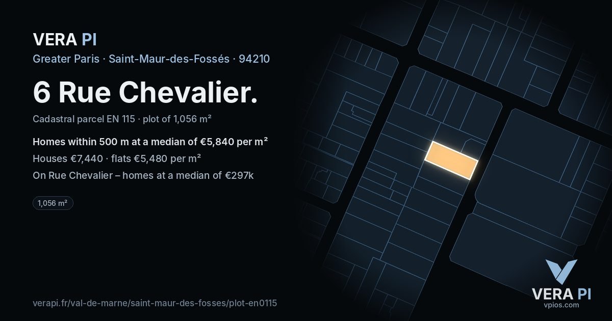 6 Rue Chevalier, Saint-Maur-des-Fossés at night – the plot lit, the parcels around coloured by the prices near them