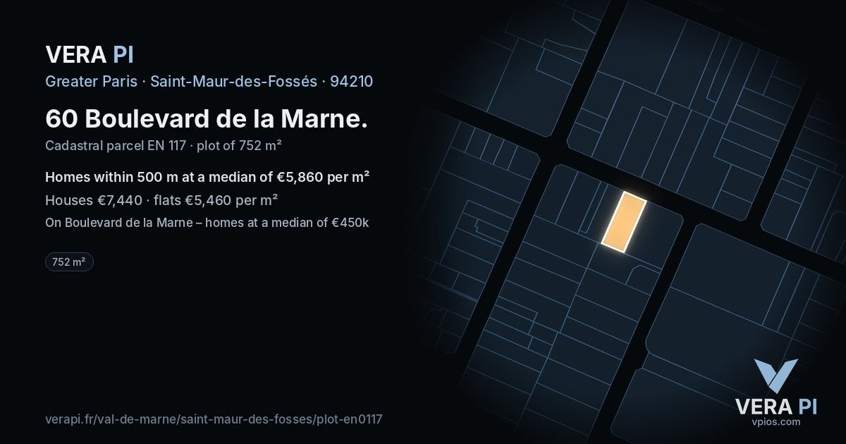 60 Boulevard de la Marne, Saint-Maur-des-Fossés at night – the plot lit, the parcels around coloured by the prices near them