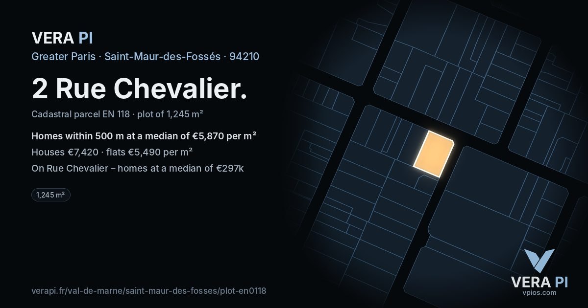 2 Rue Chevalier, Saint-Maur-des-Fossés at night – the plot lit, the parcels around coloured by the prices near them