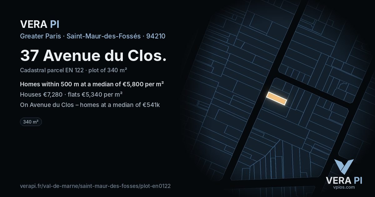 37 Avenue du Clos, Saint-Maur-des-Fossés at night – the plot lit, the parcels around coloured by the prices near them
