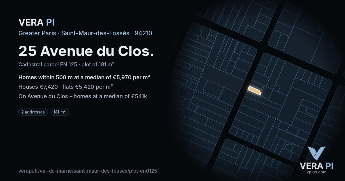 25 Avenue du Clos, Saint-Maur-des-Fossés at night – the plot lit, the parcels around coloured by the prices near them