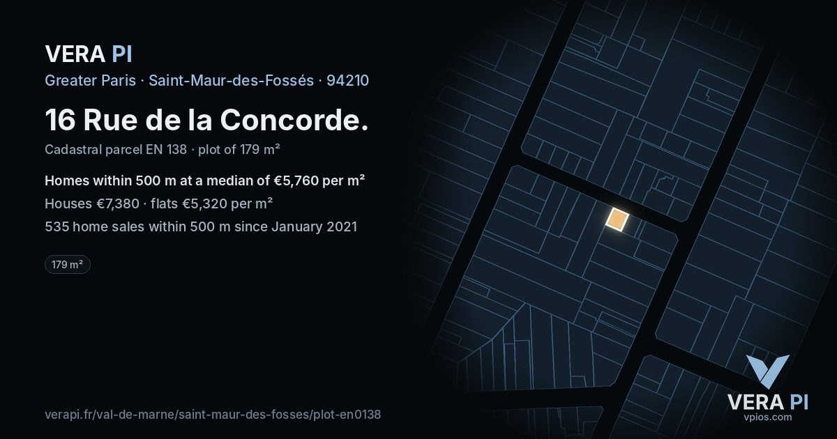 16 Rue de la Concorde, Saint-Maur-des-Fossés at night – the plot lit, the parcels around coloured by the prices near them