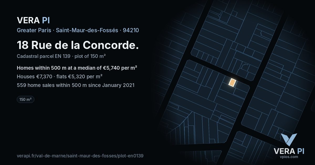 18 Rue de la Concorde, Saint-Maur-des-Fossés at night – the plot lit, the parcels around coloured by the prices near them
