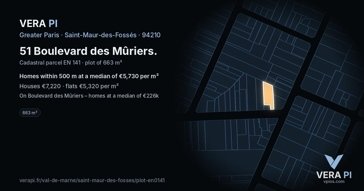 51 Boulevard des Mûriers, Saint-Maur-des-Fossés at night – the plot lit, the parcels around coloured by the prices near them