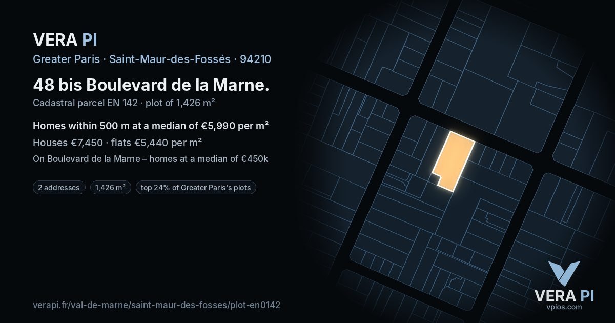 48 bis Boulevard de la Marne, Saint-Maur-des-Fossés at night – the plot lit, the parcels around coloured by the prices near them