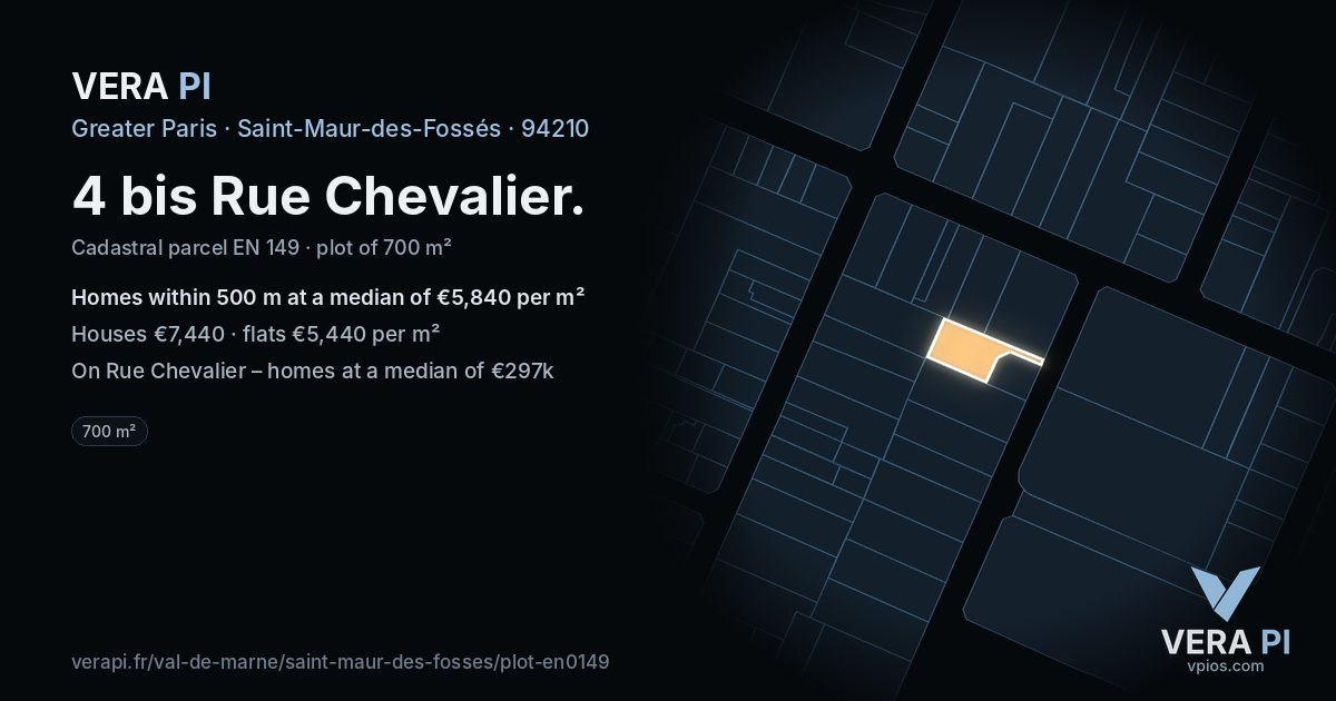 4 bis Rue Chevalier, Saint-Maur-des-Fossés at night – the plot lit, the parcels around coloured by the prices near them
