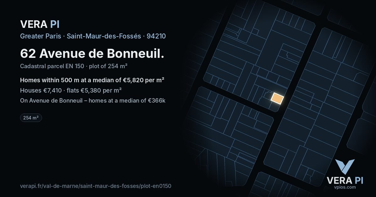 62 Avenue de Bonneuil, Saint-Maur-des-Fossés at night – the plot lit, the parcels around coloured by the prices near them