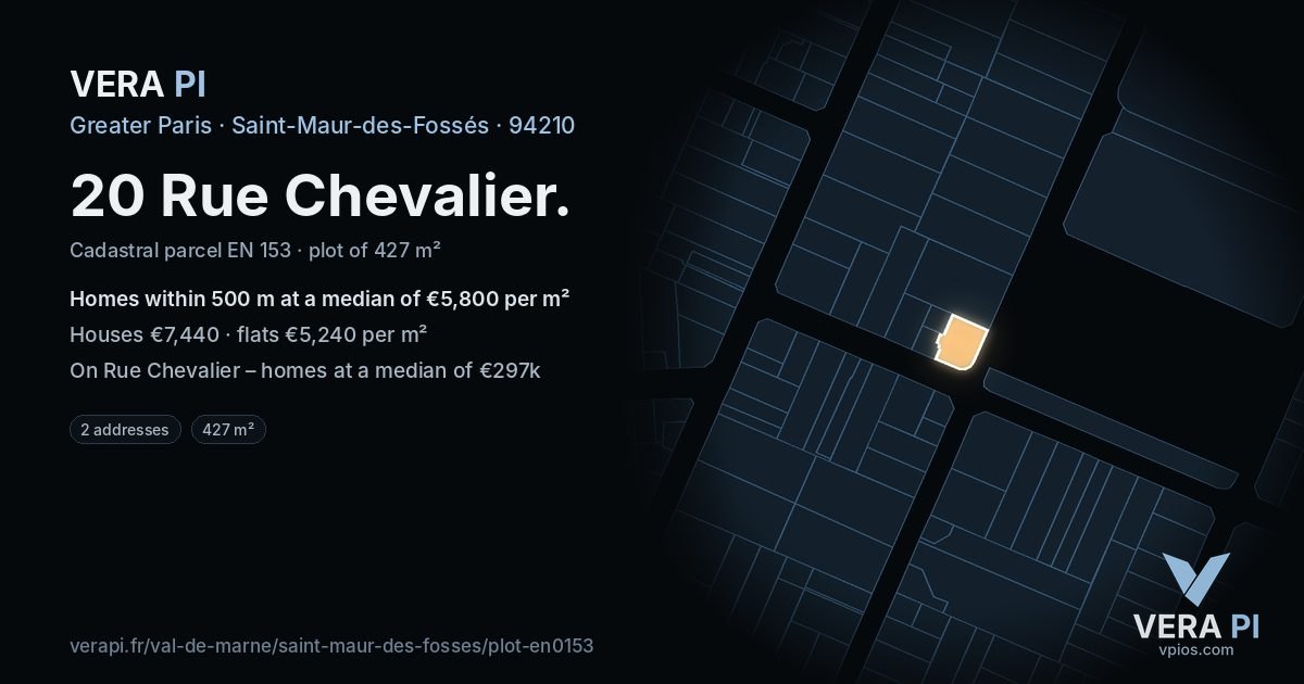 20 Rue Chevalier, Saint-Maur-des-Fossés at night – the plot lit, the parcels around coloured by the prices near them