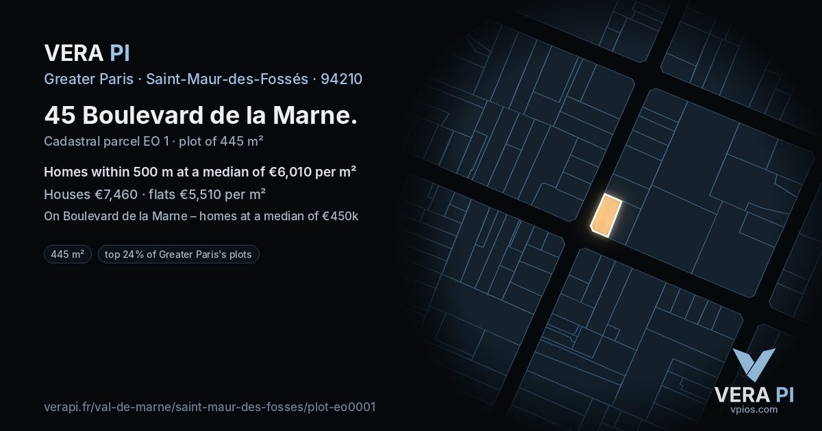 45 Boulevard de la Marne, Saint-Maur-des-Fossés at night – the plot lit, the parcels around coloured by the prices near them