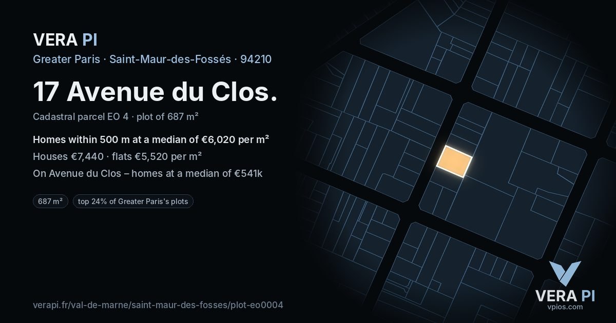 17 Avenue du Clos, Saint-Maur-des-Fossés at night – the plot lit, the parcels around coloured by the prices near them