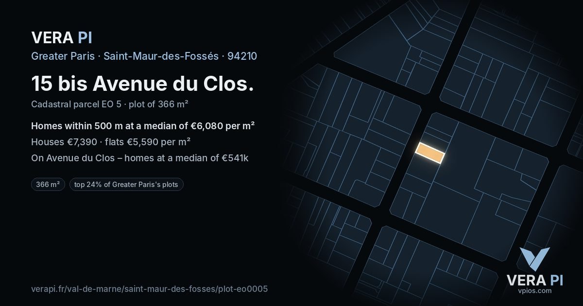 15 bis Avenue du Clos, Saint-Maur-des-Fossés at night – the plot lit, the parcels around coloured by the prices near them