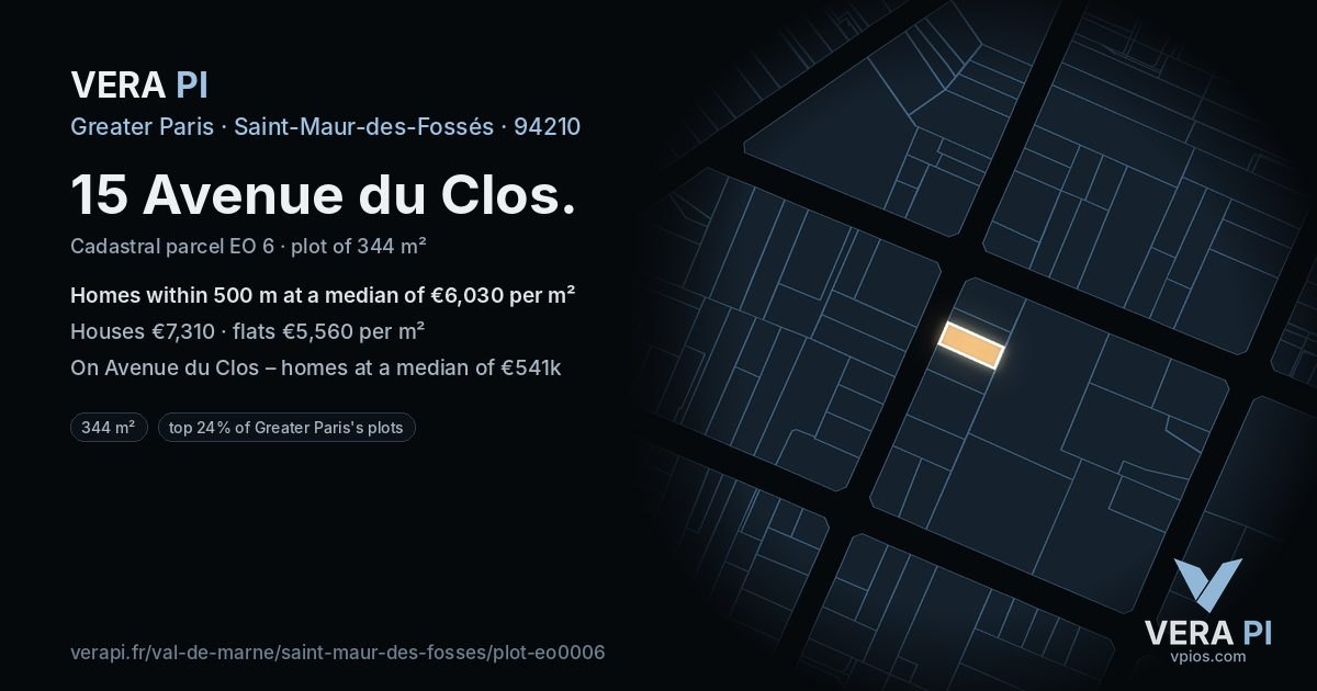 15 Avenue du Clos, Saint-Maur-des-Fossés at night – the plot lit, the parcels around coloured by the prices near them