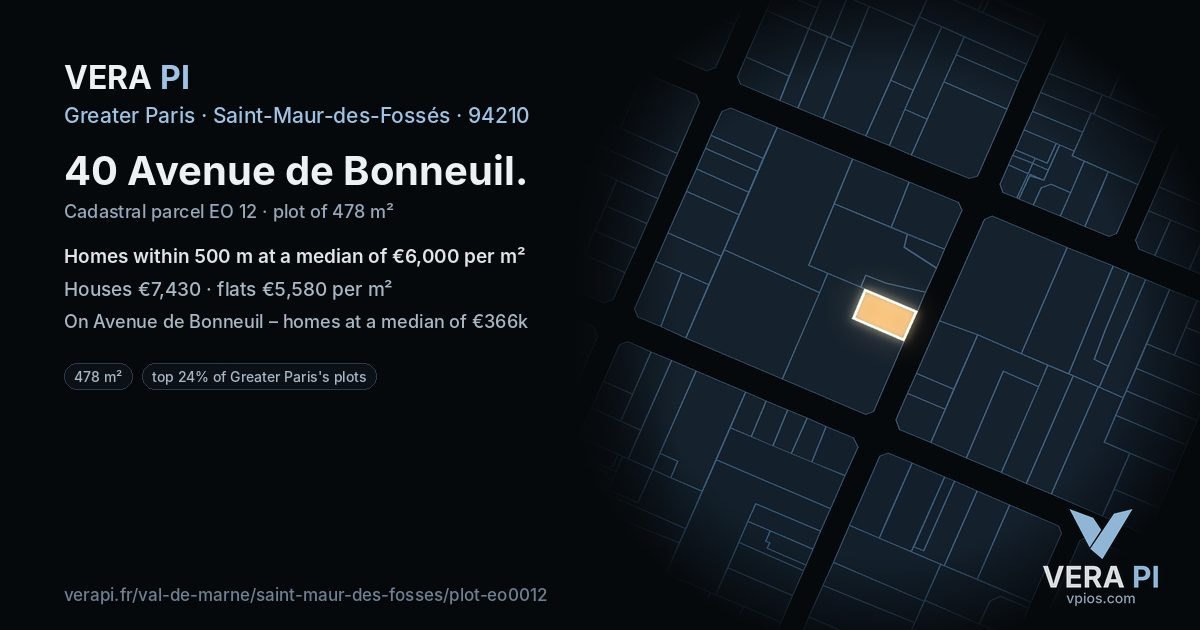 40 Avenue de Bonneuil, Saint-Maur-des-Fossés at night – the plot lit, the parcels around coloured by the prices near them