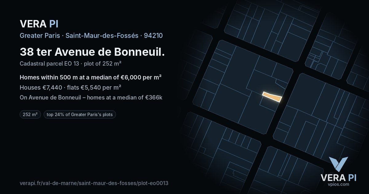 38 ter Avenue de Bonneuil, Saint-Maur-des-Fossés at night – the plot lit, the parcels around coloured by the prices near them