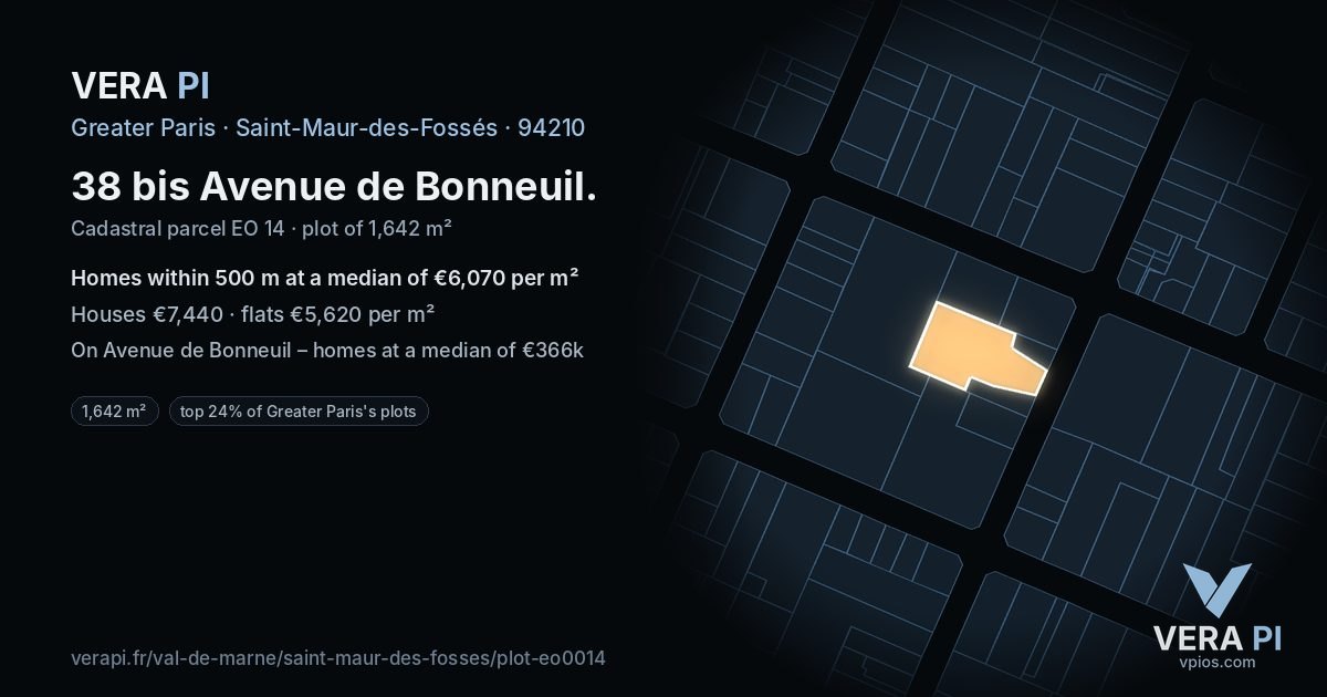 38 bis Avenue de Bonneuil, Saint-Maur-des-Fossés at night – the plot lit, the parcels around coloured by the prices near them