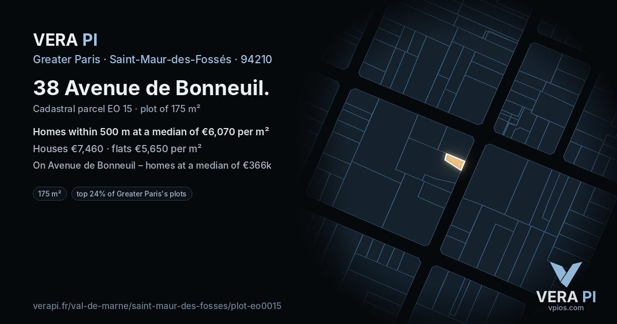 38 Avenue de Bonneuil, Saint-Maur-des-Fossés at night – the plot lit, the parcels around coloured by the prices near them
