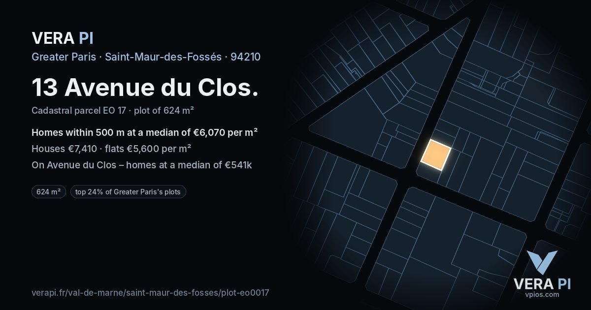 13 Avenue du Clos, Saint-Maur-des-Fossés at night – the plot lit, the parcels around coloured by the prices near them