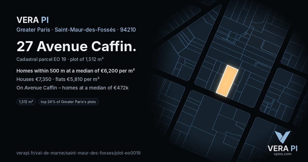 27 Avenue Caffin, Saint-Maur-des-Fossés at night – the plot lit, the parcels around coloured by the prices near them