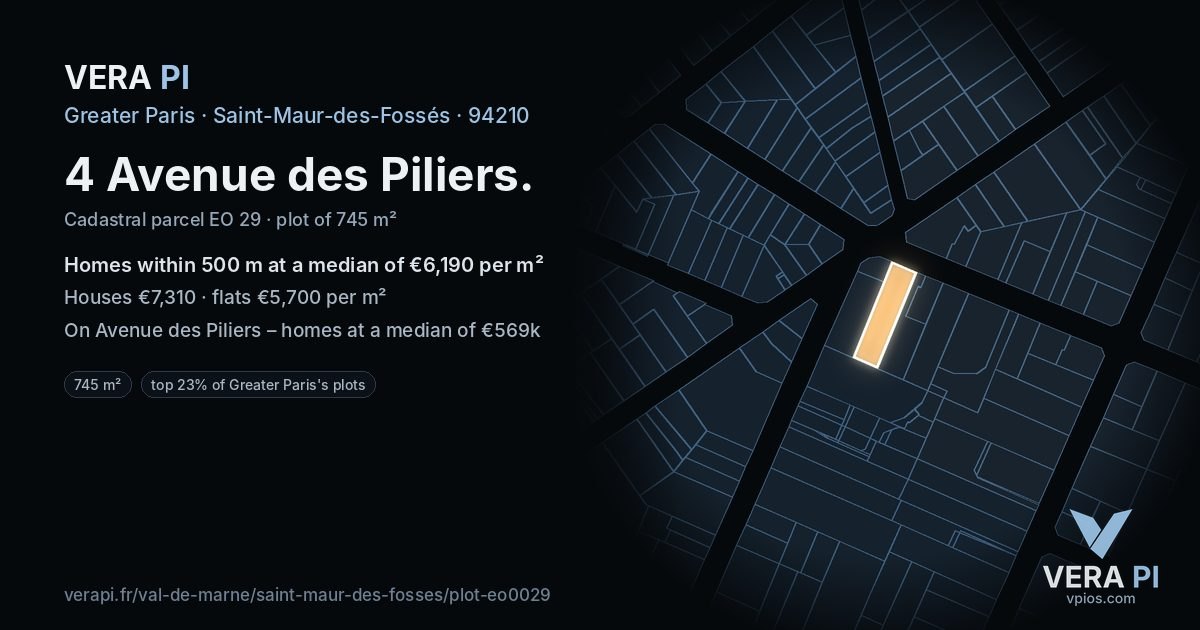 4 Avenue des Piliers, Saint-Maur-des-Fossés at night – the plot lit, the parcels around coloured by the prices near them