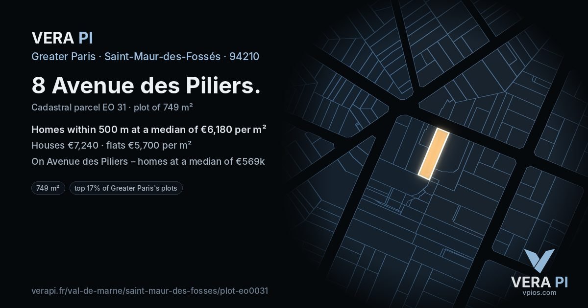 8 Avenue des Piliers, Saint-Maur-des-Fossés at night – the plot lit, the parcels around coloured by the prices near them