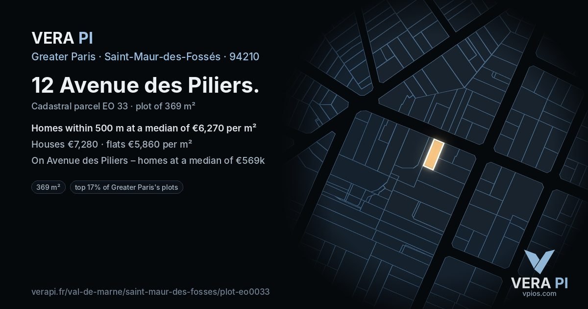 12 Avenue des Piliers, Saint-Maur-des-Fossés at night – the plot lit, the parcels around coloured by the prices near them