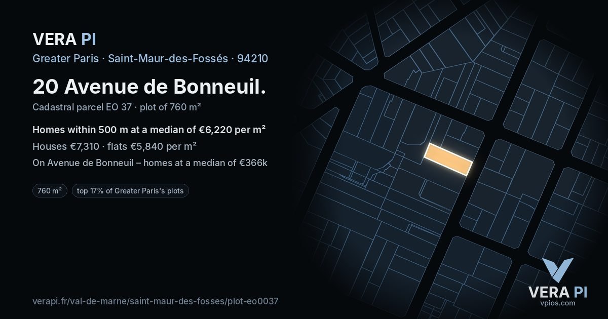 20 Avenue de Bonneuil, Saint-Maur-des-Fossés at night – the plot lit, the parcels around coloured by the prices near them
