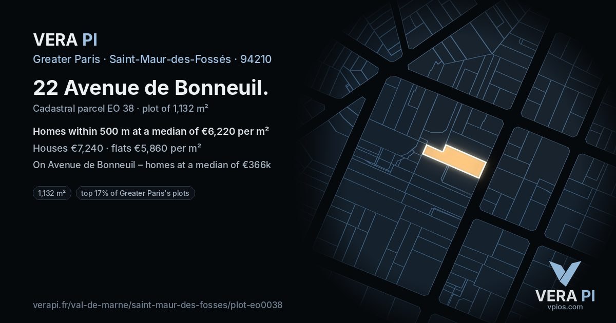 22 Avenue de Bonneuil, Saint-Maur-des-Fossés at night – the plot lit, the parcels around coloured by the prices near them