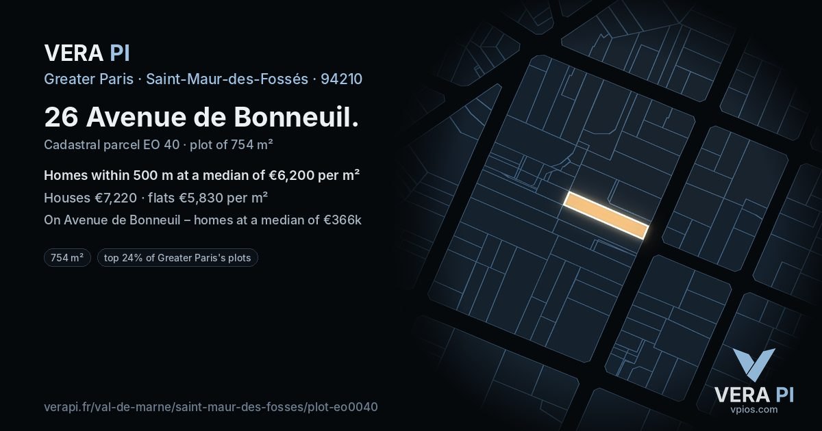 26 Avenue de Bonneuil, Saint-Maur-des-Fossés at night – the plot lit, the parcels around coloured by the prices near them