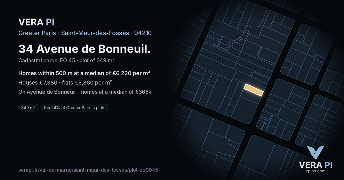 34 Avenue de Bonneuil, Saint-Maur-des-Fossés at night – the plot lit, the parcels around coloured by the prices near them