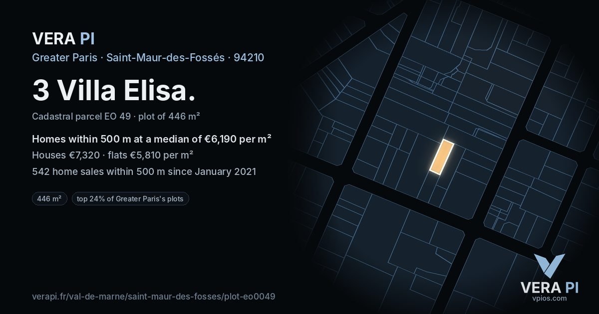 3 Villa Elisa, Saint-Maur-des-Fossés at night – the plot lit, the parcels around coloured by the prices near them