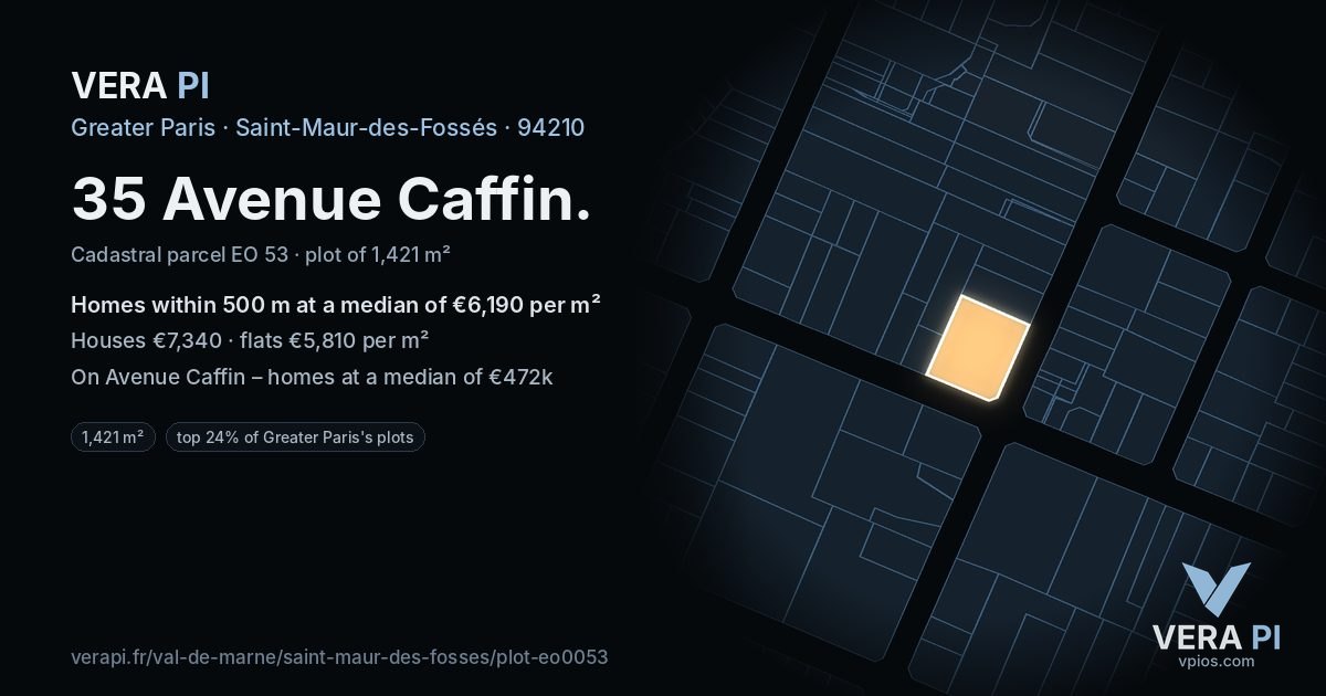 35 Avenue Caffin, Saint-Maur-des-Fossés at night – the plot lit, the parcels around coloured by the prices near them